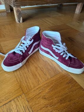 Vans Burgundy Suede High-Top Sneakers with White Stripe